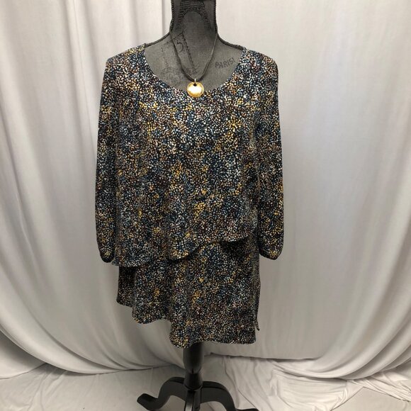 Apt 9 Tunic Womens Size Medium Black Multicolored Speckled Layered Blouse Top - Picture 1 of 9